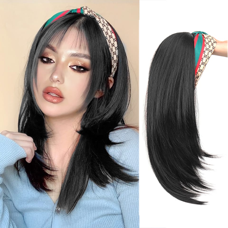 WTB Synthetic short straight Headband Wig Female Brown Black Hairband Accessories Natural Heat Resistant Half Hair Wig for Women