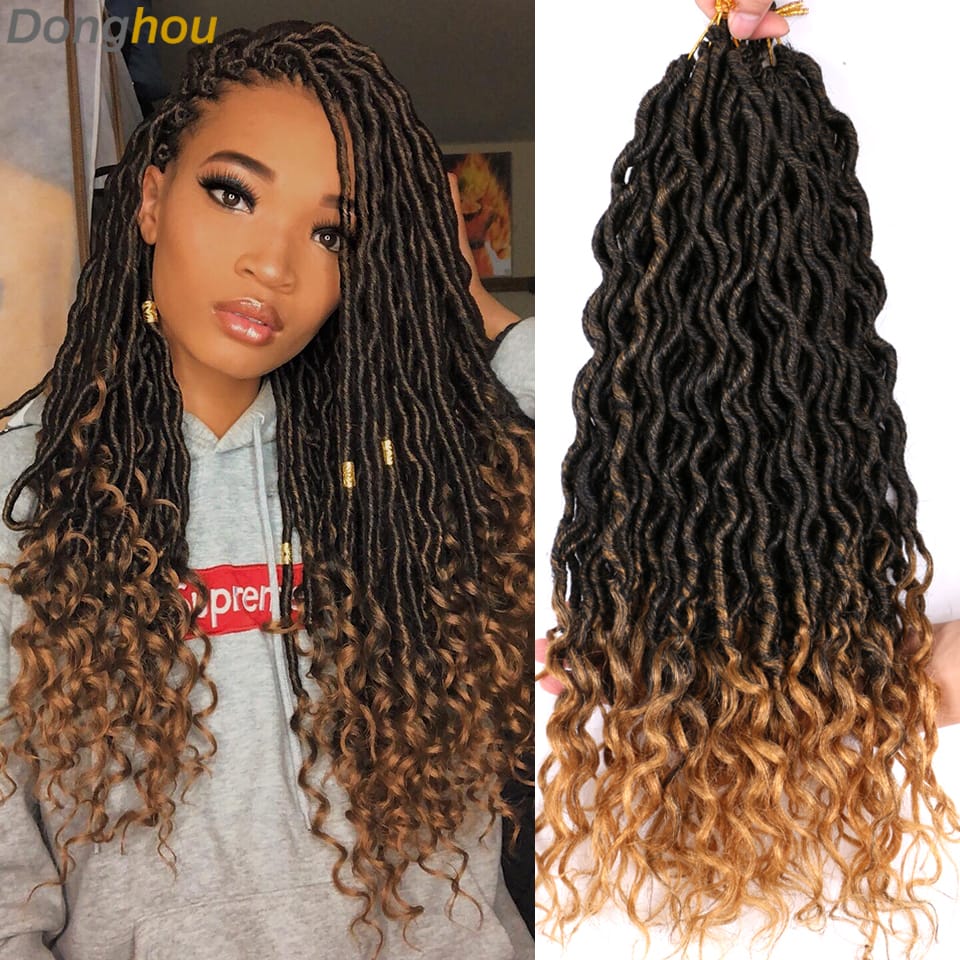 Donghou Goddess Faux Locs Crochet Hair Synthetic Deep Wavy Braiding Hair With Curly Ends Soft Locks Crochet Hair 24 Strands/Pack