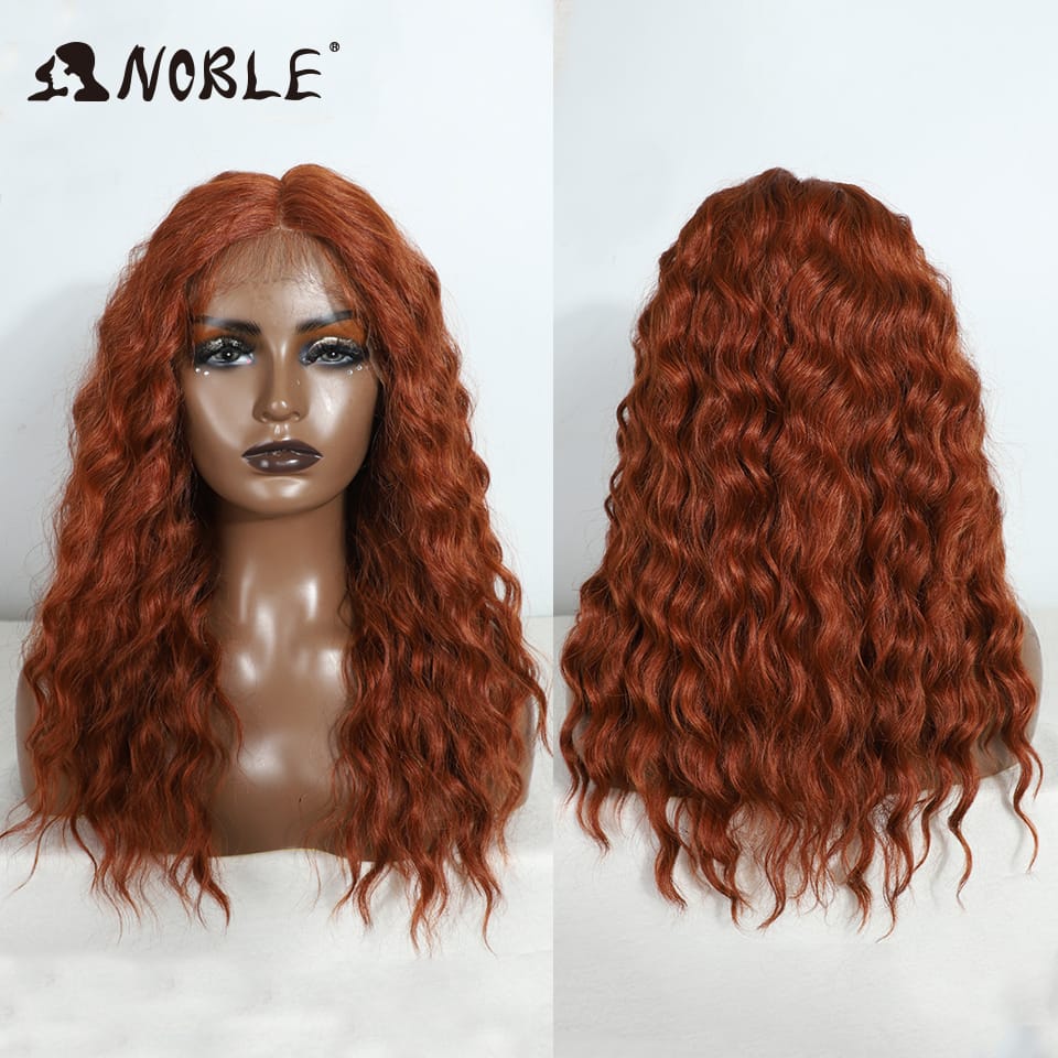 Noble Cosplay Synthetic Lace Front Wig 20" Baby Hair Curly Wig Medium Part Red Lace Wig For Women Ombre Blonde Lace Front Wig