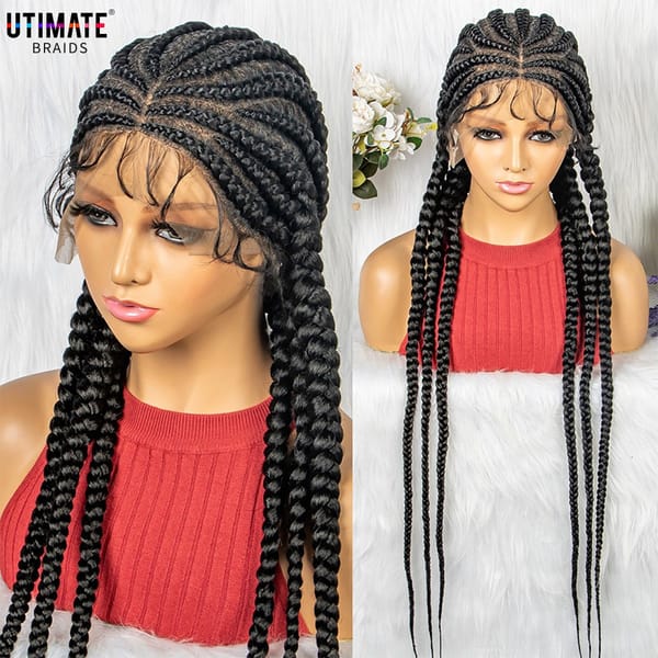 36 Inches Long Synthetic Full Lace Front Braiding Wigs with Baby Hair Knotless Box Braided Wig for Black Women 360 lace frontal
