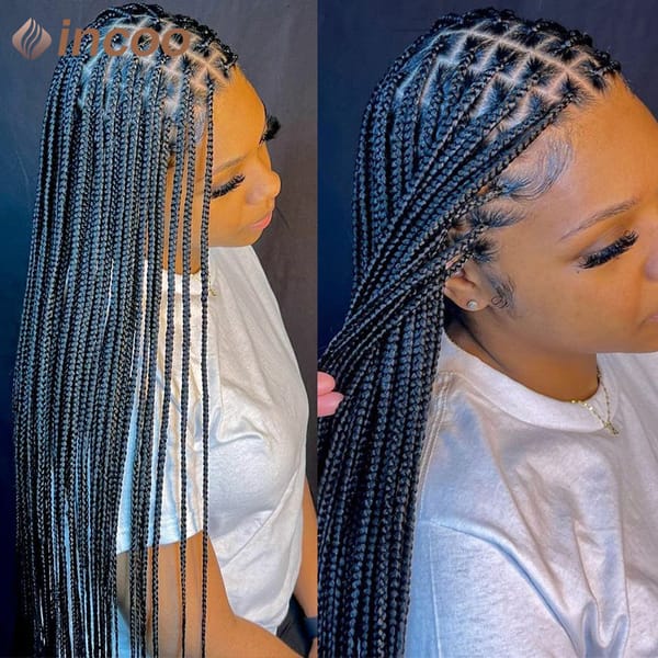 36" Full Lace Box Braided Wigs Synthetic Braided Wigs for Black Woman Cornrow Knotless Box Braids Wig African Square Hair Wigs