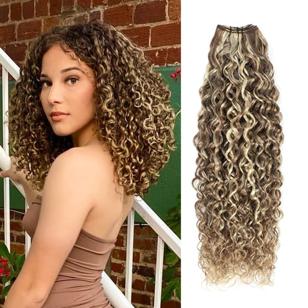 SOVO Honey Blonde Water Wave Human Hair Extensions 100G Highlight P6/613 Natural Wet and Wavy Peruvian Curly Hair Weave Bundles
