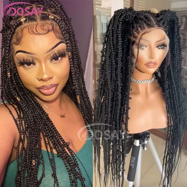 36" Full Lace Front Box Braided Synthetic Wigs Butterfly Locs Knotless Cornrow Braids Lace Frontal Wigs With Baby Hair For Women