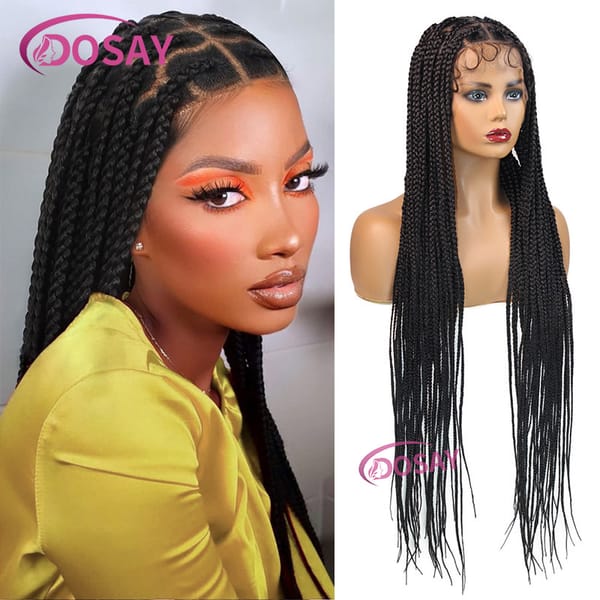 36" Knotless Synthetic Box Braided Wigs for Women Heart and Round Braids Wig Full Double Lace Braid Wigs with Baby Hair African
