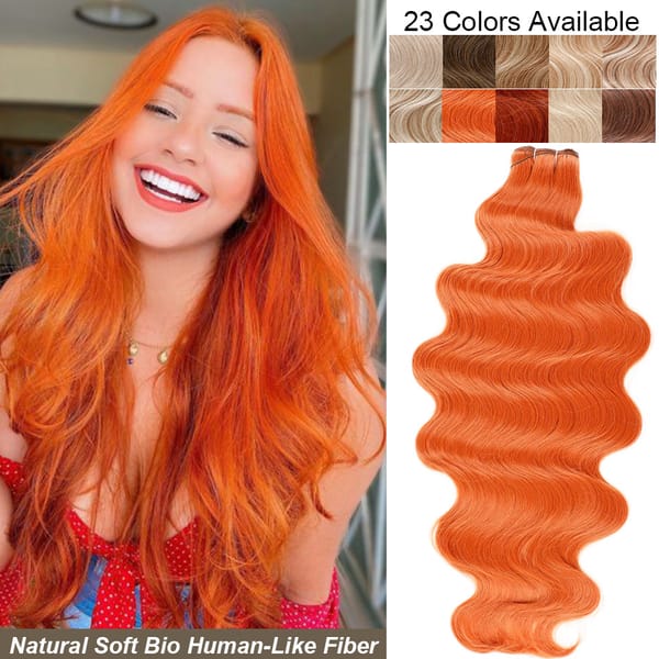 Magicae 150g/pc Orange Synthetic Hair Extension 26“ Body Wave Hair Weave Bundles High Temperature Highlight Ginger 613 Brown