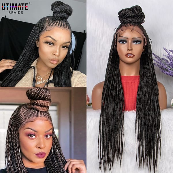 Braided Wigs 28'' Lace Frontal Cornrow Wig Knotless Synthetic Braided Lace Front Wigs with Baby Hair for Black Women Afro Style