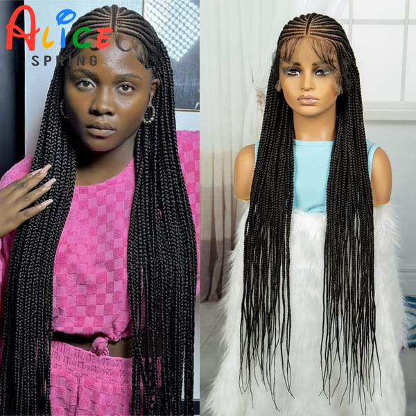 36Inch Synthetic Lace Front Braided Wigs Straight Cornrow Braided  Lace Wig for Black Women Square Knotless Braiding Hair Wigs