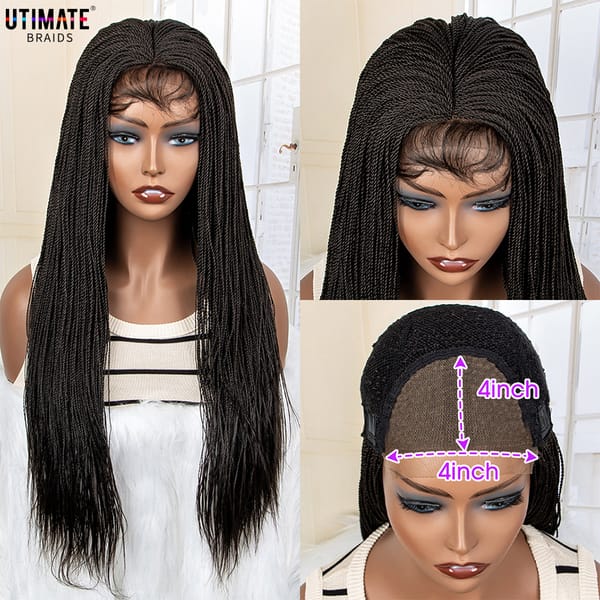 22 Inches Synthetic Straight Twist Braided Wigs with Baby Hair for Black Women Heat Resistant Lace Frontal Braiding Hair Wig