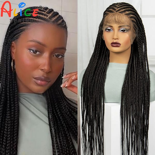 36 Inches Synthetic Full Lace Cornrow Braided Wigs  Knotless Braided Lace Wig for Black Women Braiding Hair Wig with Baby Hair