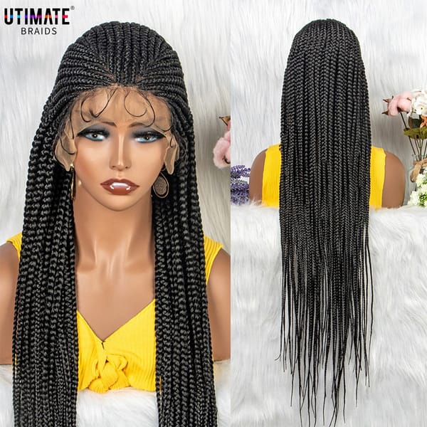New Style 36 Inches Synthetic Cornrow Braided Wigs Box Braided Lace Front Wig with Baby Hair Frontal Afro Wig for Black Women