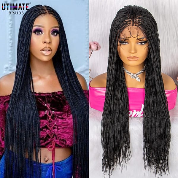 Box Braids Synthetic Lace Wig Heat Resistant 30 Inches Fiber Hair Lace Front Braided Wigs for Afro Black Women Cornrow Wigs