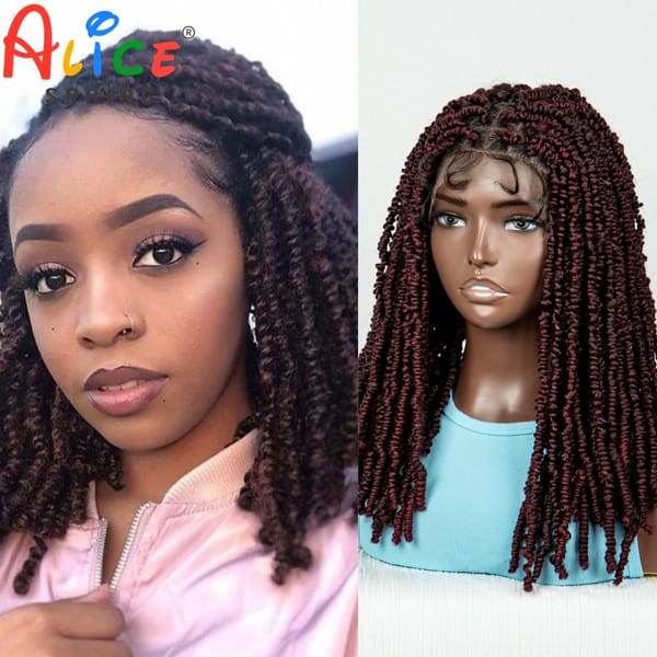 Burgundy Spring Twist Braided Wigs Synthetic Full Lace Passion Twist Crochet Braids Wig for Women Kontless Box Braiding Hair Wig