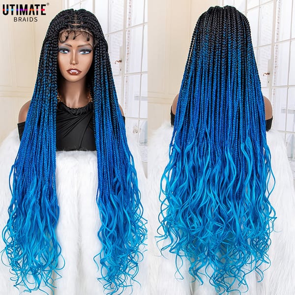 New Arrival Blue Braided Wigs Synthetic Lace Frontal Wigs 36 Inches Wavy with Baby Hair for Black Women Curly Braiding Wigs