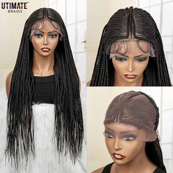 Lace Frontal Synthetic American Braided Wigs for Women 28 Inches Afro Heat Resistant Knotless Cornrow Braiding Hair Wig