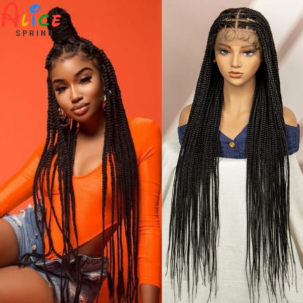 Knotless Box Braided Wigs 36 Inches Synthetic Full Lace Braids Wig for Black Women Straight Braiding Hair Wigs With Baby Hair