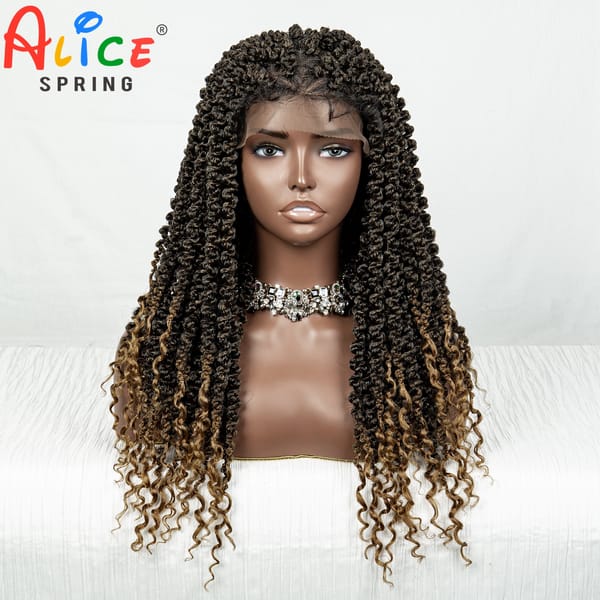 HD Full Lace Braided Wigs Synthetic Knotless Box Curly Braids Wig with Baby Hair for Women 18Inch Short Braided Lace Front Wigs