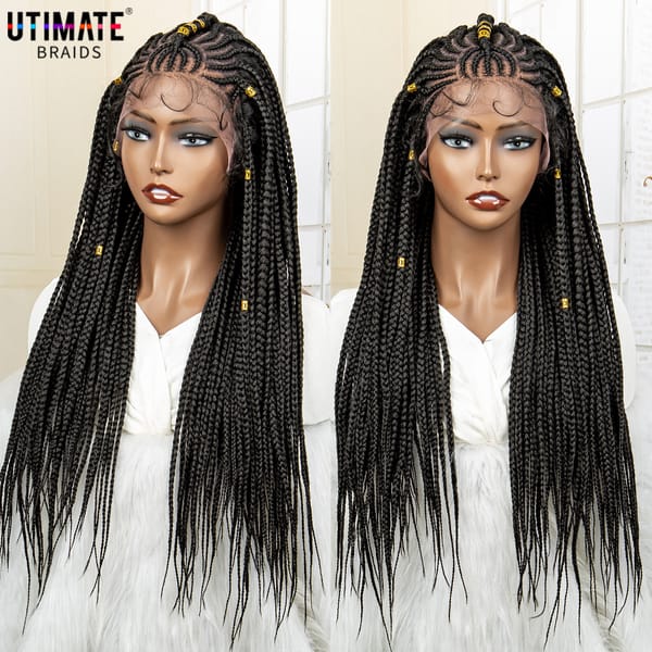 New Styles 26 Inches Lace Frontal Braided Wigs with Baby Hair for Black Women Straight African Styles Knotless Braids Wig