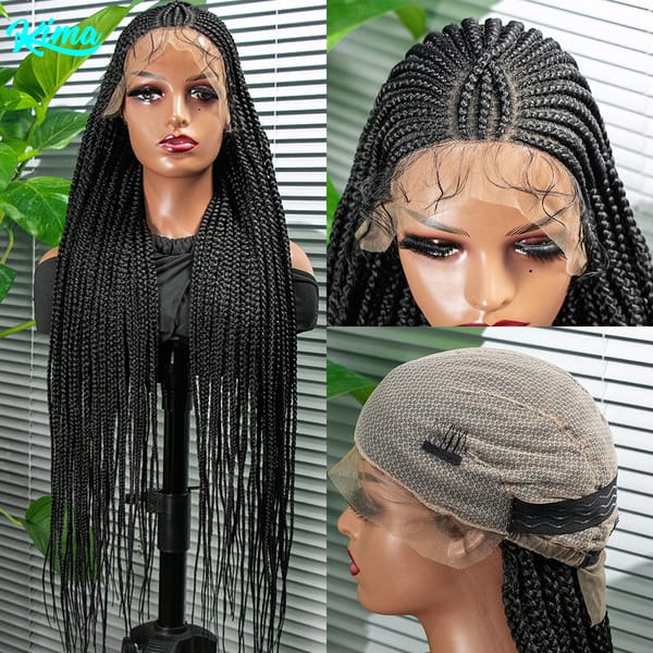 KIMA New Style Cornrow Braided Wigs Synthetic Full Lace Wig Braid African With Baby Hair Braided Lace Front Wigs 34 inches
