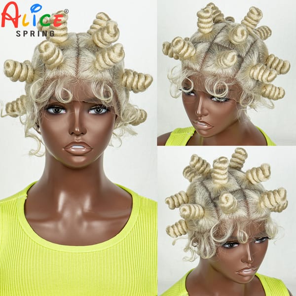 613 Blonde Handmade Bantu Braided Wigs Synthetic Full Lace Knotless Braided Lace Wig for Black Women Lace Front Braiding Hair