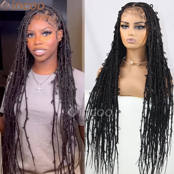 Braided Wigs Synthetic Full Lace Knotless Box Braids Wigs 36 Inch Butterfly Brading Hair Lace Front Wig With Baby Hair For Women