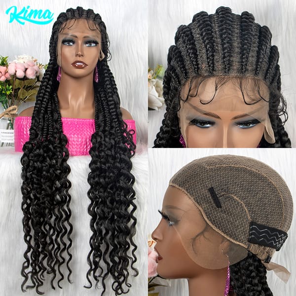 Full Lace Braided Wigs for Black Women Cornrow Braids Wigs Synthetic Lace Front Wig Curly Wave Hair 36 inches Braided Wigs