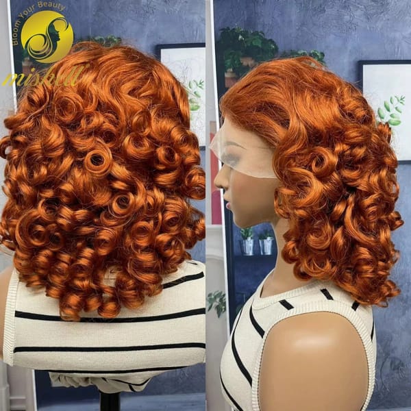 350# Ginger Orange Bouncy Curly Human Hair Wigs 250% Density 16inch 13x4 Transparent Lace Frontal Spring Curly Wigs for Women