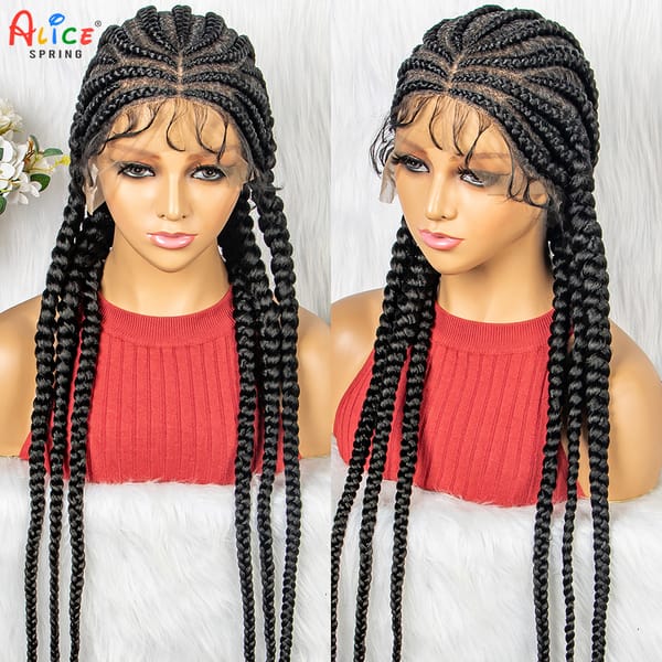 36inch Natural Handmade Cornrow Braided Wigs Synthetic Transparent Full Lace Braided Lace Wig with Baby Hair for Black Women