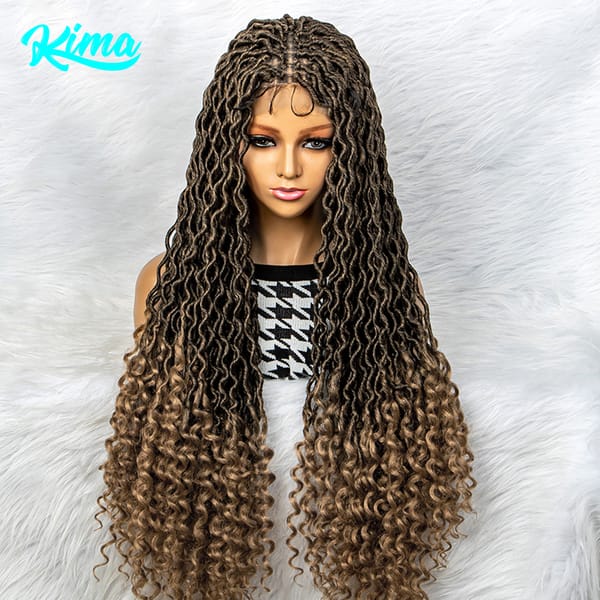 1B27 Color 32" Synthetic Lace Front Wig Braided Wigs Braid African With Baby Hair Braided Lace Front Wigs Curly Dreadlocks Wigs