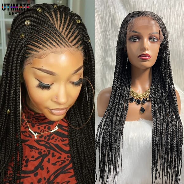 Lace Frontal Cornrow Wig Synthetic Wigs Lace Front Braided Wigs Hand Braided Box Braid Lace Wigs with Baby Hair For Women