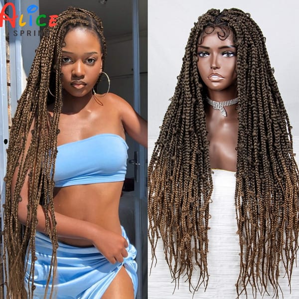 Braided Wigs Synthetic Full Lace Knotless Box Braids Wigs 36 Inch Cornrow Brading Hair Lace Front Wigs with Baby Hair for Women