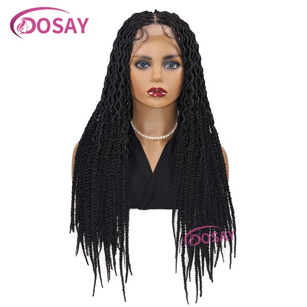 24" Synthetic Braided Wig With Twist End Full Lace Front Wig Transparent Lace For Women Braiding Curly Hair Lightweight Wig