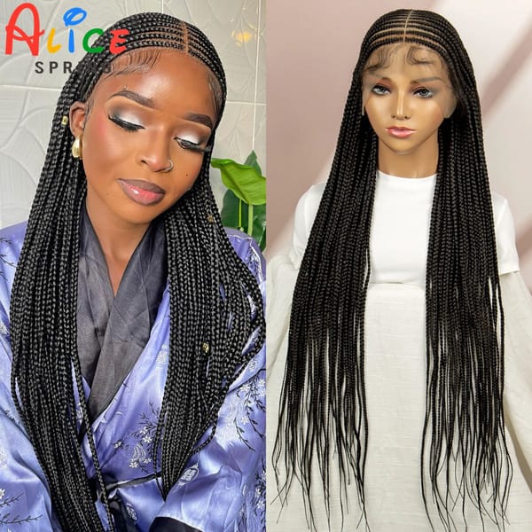 Knotless Cornrow Braided Wigs Synthetic Full Lace Braids Wig for Black Women Straight 36 Inch Braiding Hair Wigs With Baby Hair