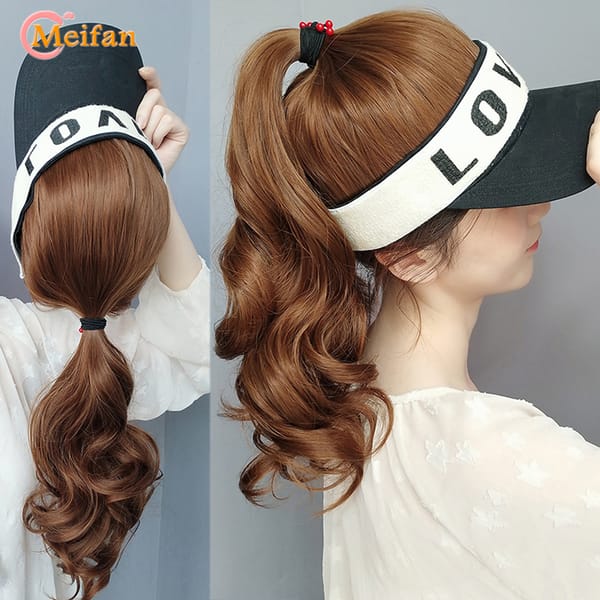 MEIFAN Synthetic Natural Fake Hair Ponytail Extension Wig wiht Hat Travel Beach Shade Baseball Cap All-in-one Easy Wear Hat Wig