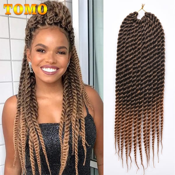 TOMO Jumbo Senegalese Twist Crochet Hair 12" 18 " Ombre Black Brown Color Synthetic Crochet Braiding Hair Extensions 12 Roots