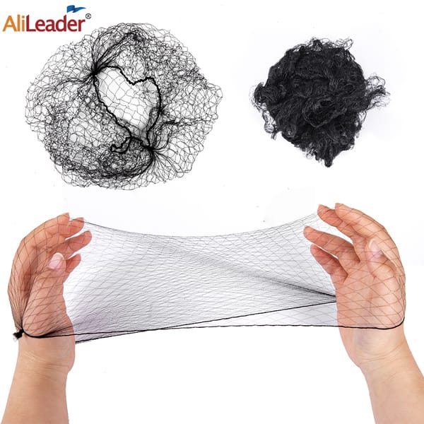 Alileader Bulk Nylon Hair Net Black Elastic Nylon Hairnets For Packing Wig Hair Nets 14"20"24Inch Invisible Mesh Bun Hair Net