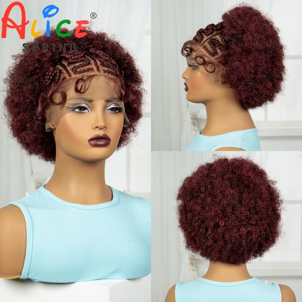 8Inch Afro Curly Synthetic Lace Front Braided Wig 13x6 Transparent Short Curly Braided Lace Wig With Baby Hair For Black Women