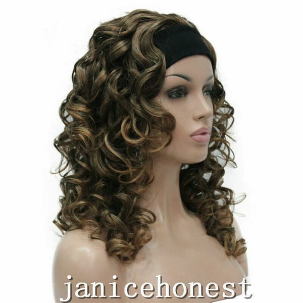 Ladies Wig 3/4 Half Wig Hair Head Band Brown Blonde Mix Curly Wavy Natural Wigs