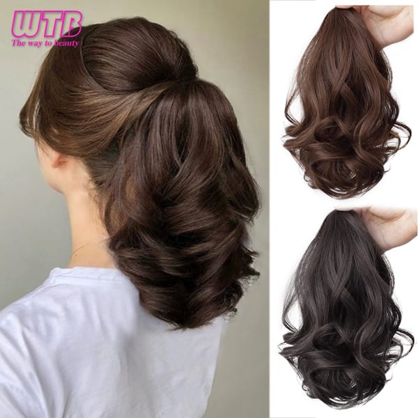 Synthetic Short Wavy Claw Clip Ponytail Hair Extensions Short Curly Natural Tail False Hair For Women Horse Tail Black Hairpiece