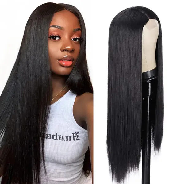 4Color New Fashion Women's Long black MIX Blonde Middle Part Ombre Hairs Straight small Lace Hair Wig