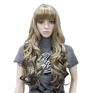 Women Long Curly Wavy Wigs Brown Fancy Party Synthetic Hair Wig Costume