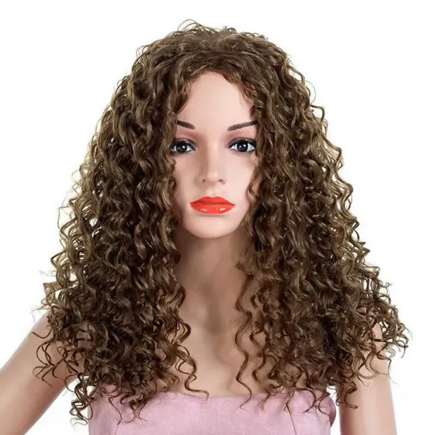 Fashion Ladies Long Brown Curly for Women Synthetic Fluffy Cosplay Party Hair Wig