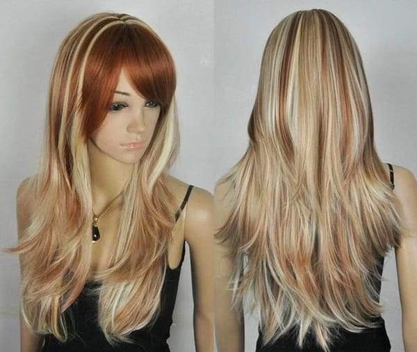 free shipping charming long Mixed brown blonde health women's Cosplay hair wig