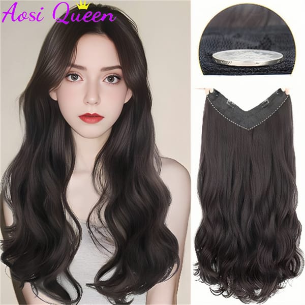 Synthetic Wig Women's Long Hair One Piece U-shaped Hair Increase Volume Fluffy Hair Extension Natural Invisible Long Curly Hair