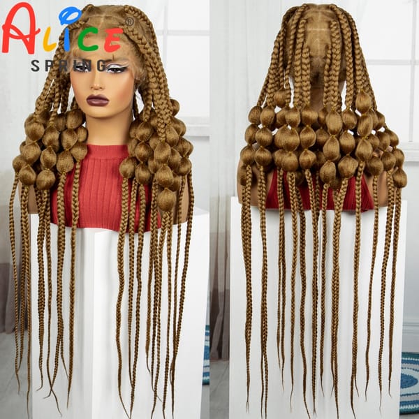 Ombre 40 Inches Synthetic Full Lace Braided Wig Synthetic Knotless Handmade Bantu Braids Lace Wig With Baby Hair For Black Women