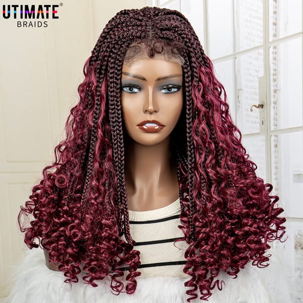 18 Inches Lace Frontal Synthetic Knotless Box Braided Wigs with Curly African Crochet Braided Lace Front Wigs with Baby Hair