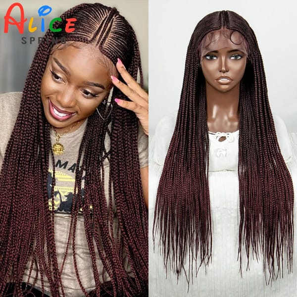 30 inch Burgundy 99J Cornrow Braided Wigs Synthetic Braiding Hair Wigs With Baby Hair Lace Frontal Braids Wig for Black Women