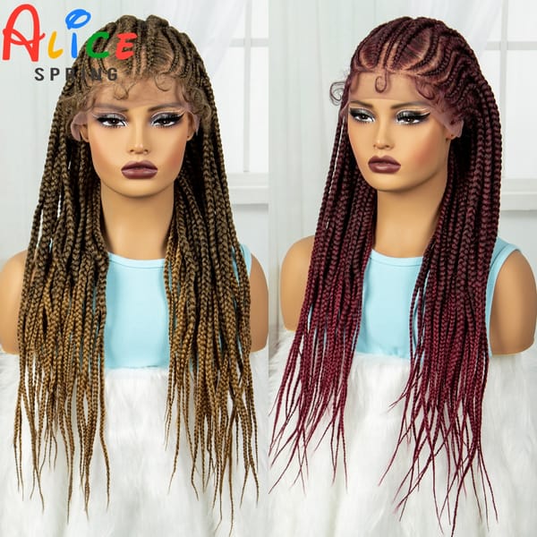Synthetic Lace Front Braided Wigs Highlight Knotless Box Braids Lace  Wig for Black Women Corrow Braids Wigs with Baby Hair