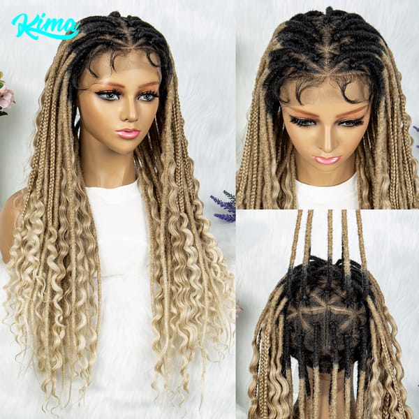 Synthetic Full Lace Wig Braided Wig 28 inch Curly Synthetic Wig Knotless Box Braids Wigs With Baby Hair for Black Women