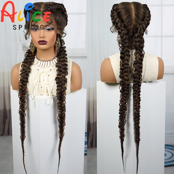 36 Inch Synthetic Lace Braided Wig 1B-30 Color Twisted Braids Transparent Lace Front Braided Wigs for Black Women with Baby Hair