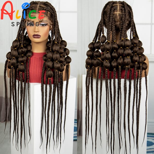 1B-30 Color 40 Inch Synthetic Full Lace Braided Wigs Synthetic Knotless Handmade Bantu Braids Lace Wig With Baby Hair For Women